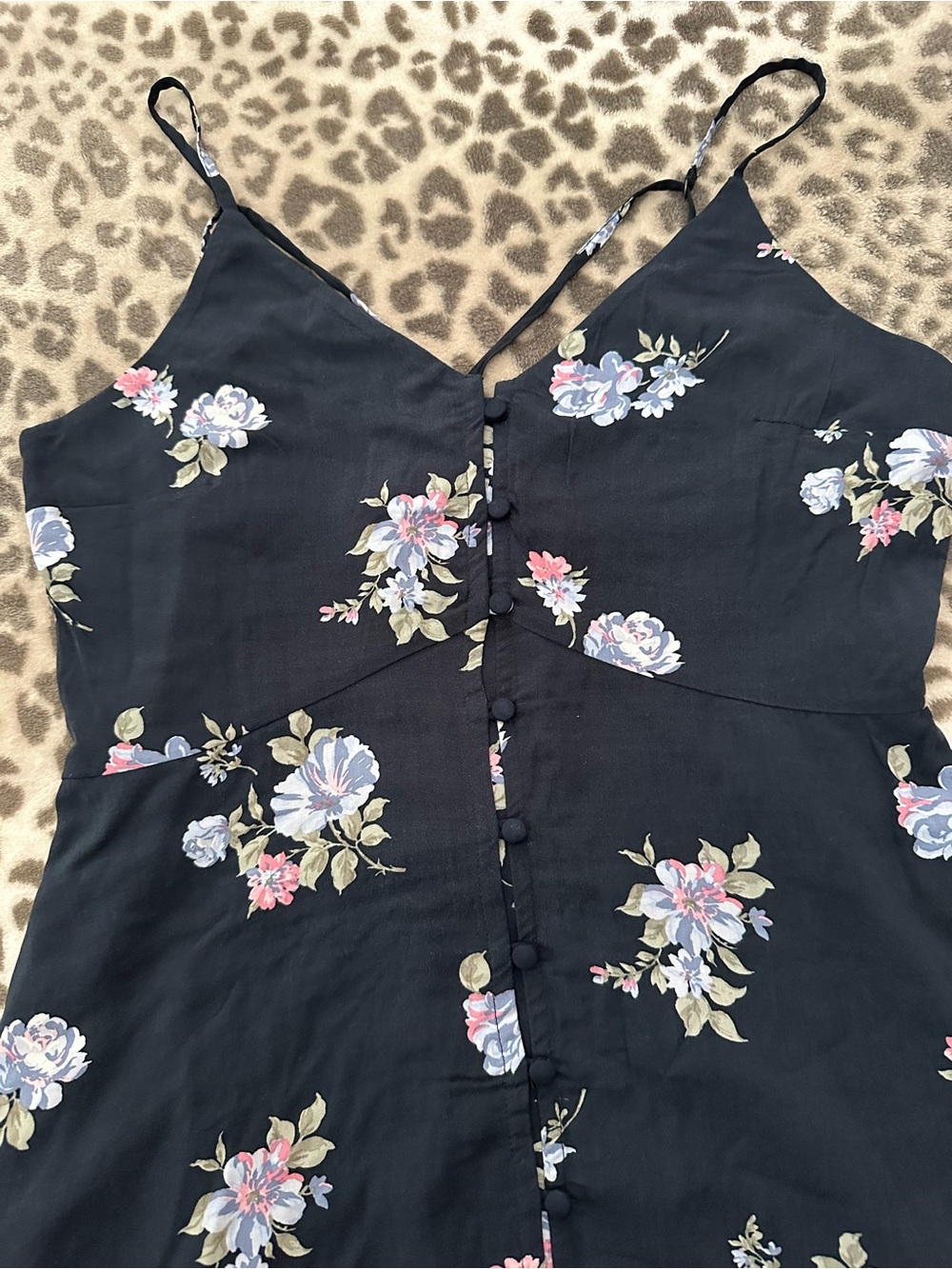 Abercrombie & Fitch Button Front V-Neck Cami Strap Mini Sundress Blue Floral S - Picture 9 of 17